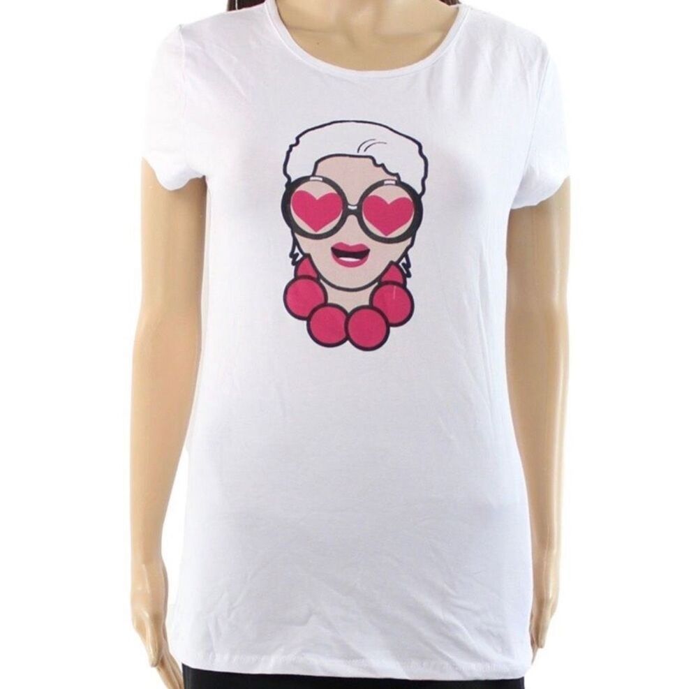 Iris Apfel T-Shirt Iconic Emoji Top Shirt Graphic Print Blouse Size Small